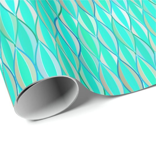 Middencentraaldruk - tinten turquoise cadeaupapier (Rol Hoek)