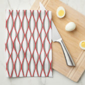 Middencentraalige lintafdruk - grijs, wit, rood theedoek (Quarter Fold)