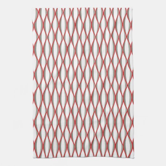 Middencentraalige lintafdruk - grijs, wit, rood theedoek (Verticaal)