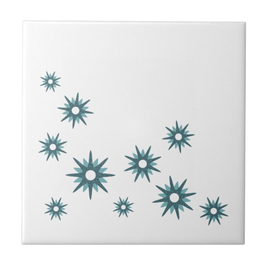 Middencentraalvormig modern Turquoise Blue Starbur Tegeltje (Voorkant)