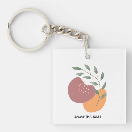 Middencentury Botanische Abstracte Terracotta Boho Sleutelhanger (voorkant)