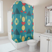 Middencentury Mod Turquoise Geometric Douchegordijn (In situ)