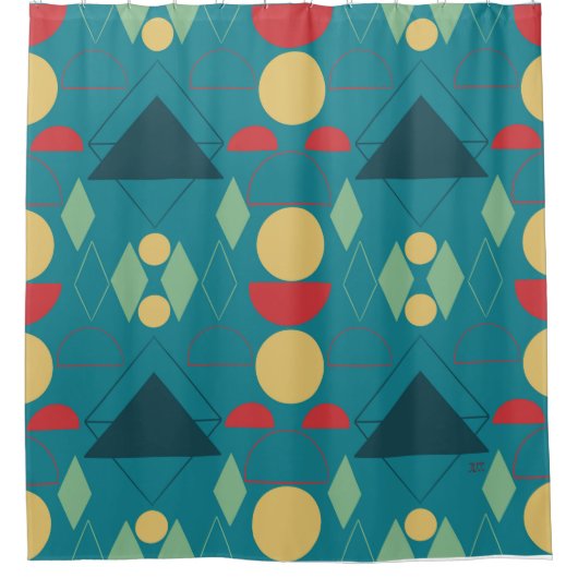 Middencentury Mod Turquoise Geometric Douchegordijn (Voorkant)