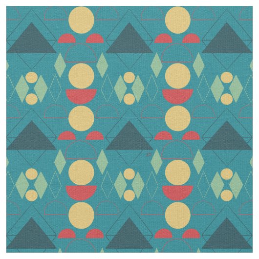Middencentury Mod Turquoise Geometric Stof (Close Up)