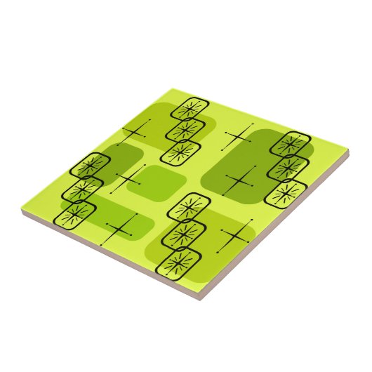 Middencentury Modern Sputnik Chartreuse Tegeltje (Zijkant)