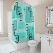 Middencentury Modern Sputnik Turquoise Douchegordijn (In situ)