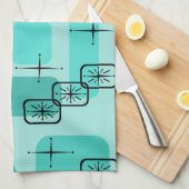 Middencentury Modern Sputnik Turquoise Theedoek (Quarter Fold)