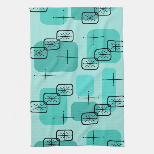 Middencentury Modern Sputnik Turquoise Theedoek (Verticaal)