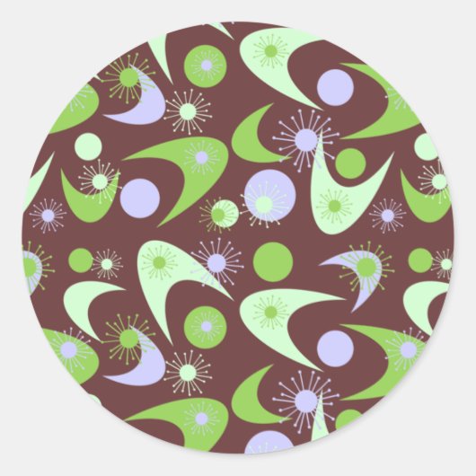 Middencentury Retro Boomerangs Ronde Sticker (Voorkant)