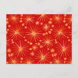 Middencentury Spoetnik patroon, diep rood Briefkaart