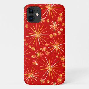 Middencentury Spoetnik patroon, diep rood iPhone 11 Hoesje