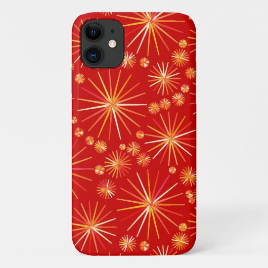 Middencentury Spoetnik patroon, diep rood Case-Mate iPhone Case (Achterkant)