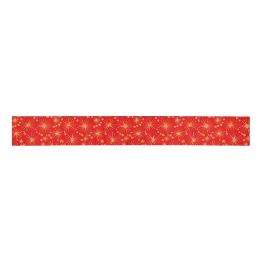 Middencentury Spoetnik patroon, diep rood Grosgrain Lint (Voorkant)
