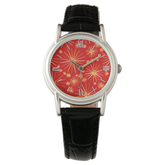 Middencentury Spoetnik patroon, diep rood Horloge (Voorkant)