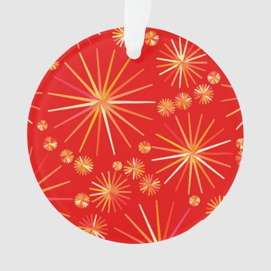 Middencentury Spoetnik patroon, diep rood Ornament (voorkant)