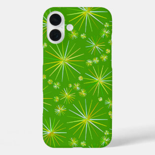Middencentury Spoetnik patroon, Olijfgroen iPhone 16 Plus Hoesje
