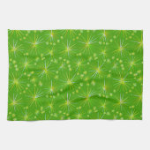 Middencentury Spoetnik patroon, Olijfgroen Theedoek (Horizontaal)