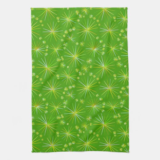 Middencentury Spoetnik patroon, Olijfgroen Theedoek (Verticaal)