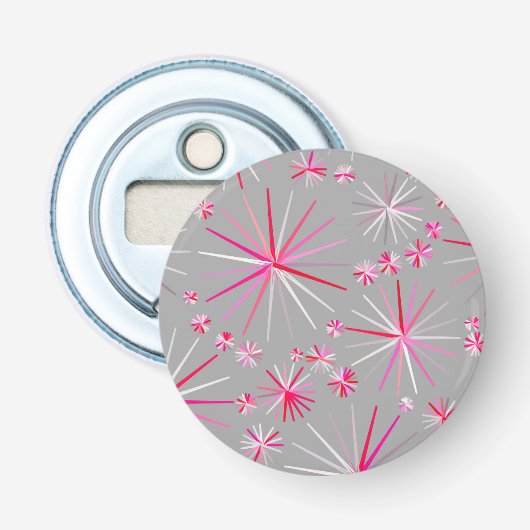 Middencentury sputnik patroon, grijs en Fuchsia Button Flesopener (Voorkant)