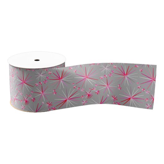 Middencentury sputnik patroon, grijs en Fuchsia Grosgrain Lint (Spoel)