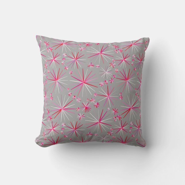 Middencentury sputnik patroon, grijs en Fuchsia Kussen (Voorkant)