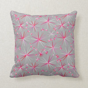 Middencentury sputnik patroon, grijs en Fuchsia Kussen