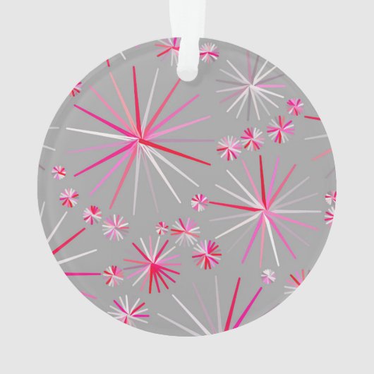 Middencentury sputnik patroon, grijs en Fuchsia Ornament (achterkant)