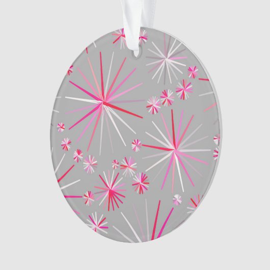 Middencentury sputnik patroon, grijs en Fuchsia Ornament (voorkant)