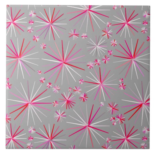 Middencentury sputnik patroon, grijs en Fuchsia Tegeltje (Voorkant)