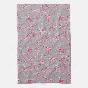 Middencentury sputnik patroon, grijs en Fuchsia Theedoek
