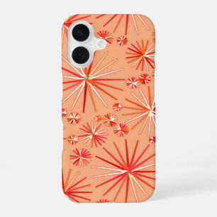 Middencentury Sputnik patroon, schaduwen van koraa iPhone 16 Hoesje