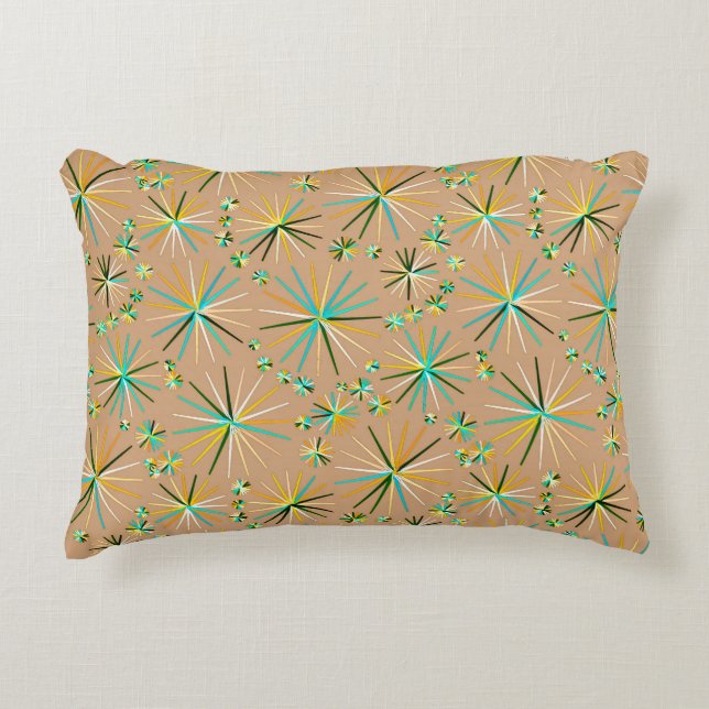 Middencentury Sputnik patroon, Taupe Tan Accent Kussen (Voorkant)