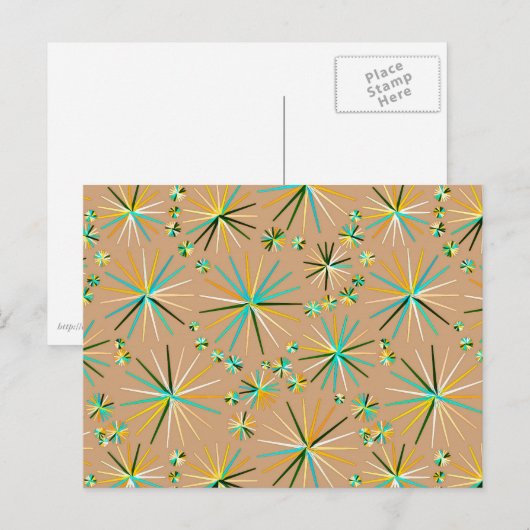 Middencentury Sputnik patroon, Taupe Tan Briefkaart (Voorkant / Achterkant)