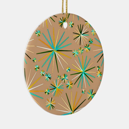 Middencentury Sputnik patroon, Taupe Tan Keramisch Ornament (Rechts)