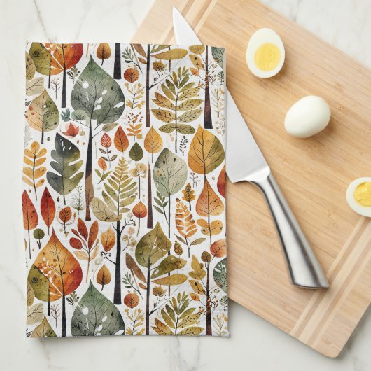 Middeneeuws bos met botanische Herfst Theedoek (Quarter Fold)
