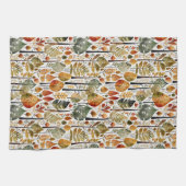 Middeneeuws bos met botanische Herfst Theedoek (Horizontaal)