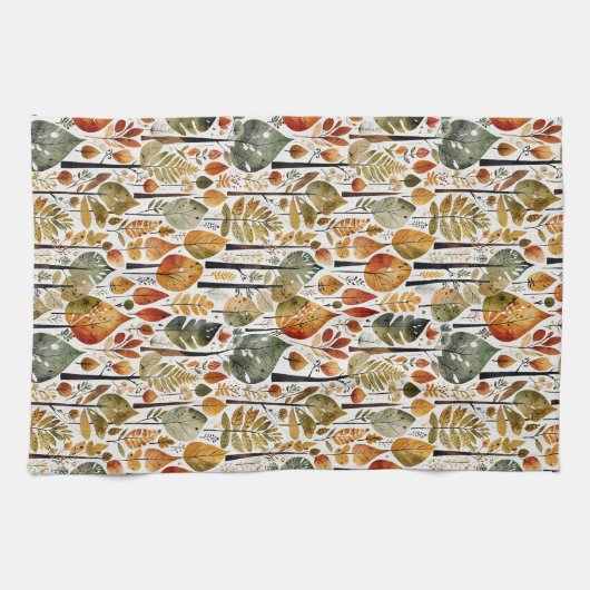 Middeneeuws bos met botanische Herfst Theedoek (Horizontaal)