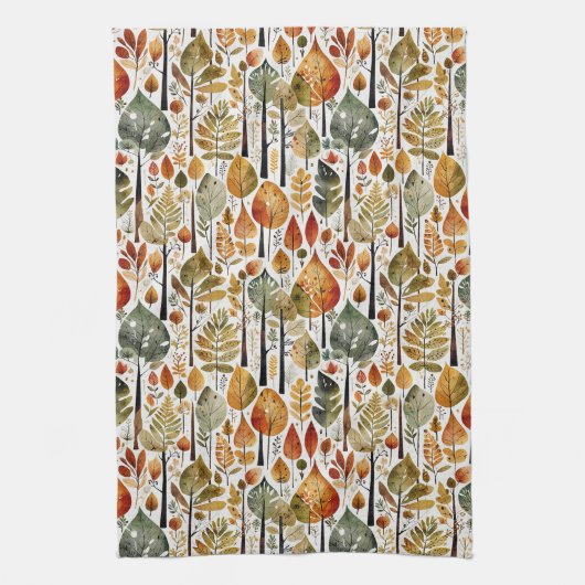 Middeneeuws bos met botanische Herfst Theedoek (Verticaal)