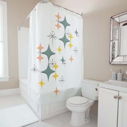 Middeneeuwse moderne Eames Atomic Starbursts Diamo Douchegordijn (In situ)