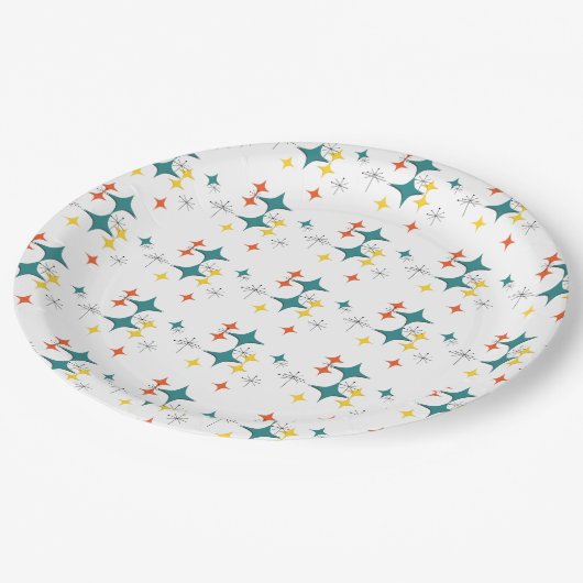 Middeneeuwse moderne Eames Atomic Turquoise Diamon Papieren Bordje (Gekanteld)