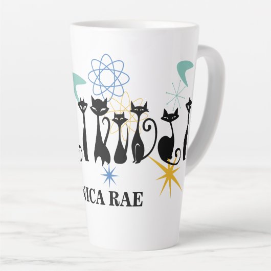 Middenmidden moderne 50s zwarte katten atoomnaam latte mok (Rechterhoek)