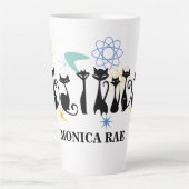 Middenmidden moderne 50s zwarte katten atoomnaam latte mok (Voorkant)