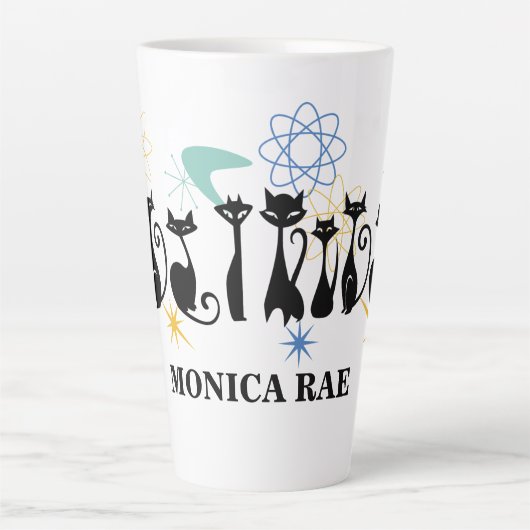 Middenmidden moderne 50s zwarte katten atoomnaam latte mok (Voorkant)