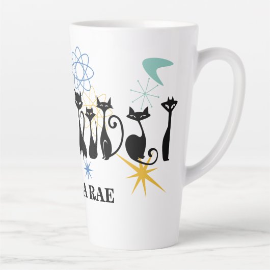 Middenmidden moderne 50s zwarte katten atoomnaam latte mok (Rechts)