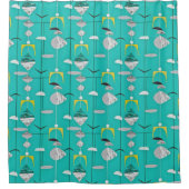 Middenmidden moderne atoomturquoise - zwart douchegordijn (Voorkant)