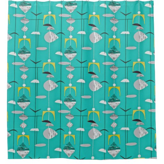 Middenmidden moderne atoomturquoise - zwart douchegordijn (Voorkant)