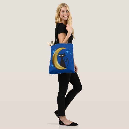 Middenmidden moderne MCM Retro Atomic Black Cat Tote Bag (Op model)