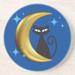 Middenmidden moderne MCM Retro Atomic Black Cat Zandsteen Onderzetter