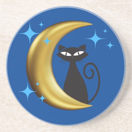 Middenmidden moderne MCM Retro Atomic Black Cat Zandsteen Onderzetter (Voorkant)