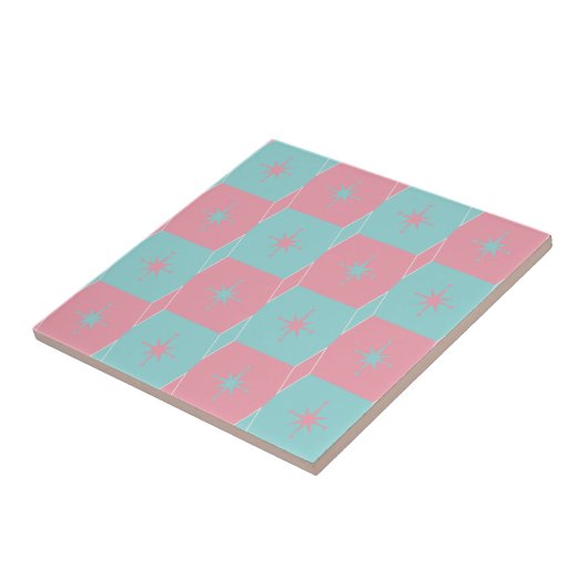 Middenmidden moderne roze en blauwe retro tegeltje (Zijkant)